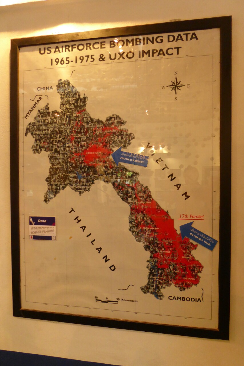 wp-1432803822685 Mapa de bombardeamentos dos EUA no Laos no COPE Visitor Center em Vientiane